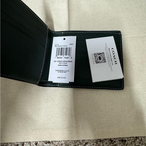 COACH 3in 1 MONOGRAM MENS WALLET COLOR AMAZON GREEN - Picture 3 of 3